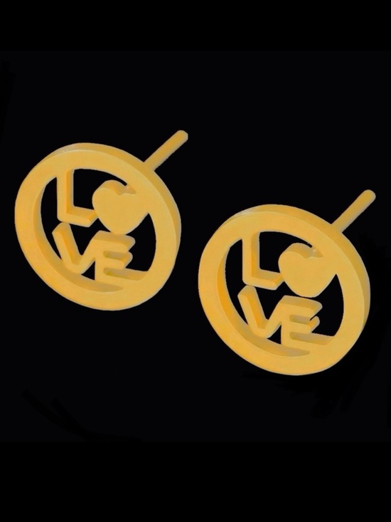 Jewelry - “LOVE” Letters Heart Gold Stainless Steel Cut-Out Circle Romance Mini Tiny Studs